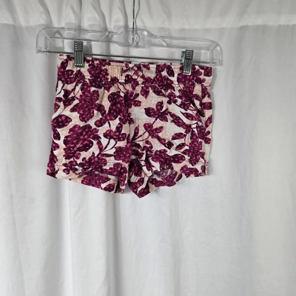 Old Navy Shorts Girls 6-7 Pink Floral Linen Blend Drawstring Waist Casual